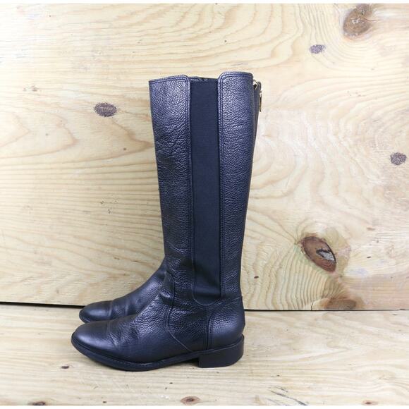 Tory Burch Boots Womens 9M Black Leather Marlene Riding Equestrian Shoes Tall - Picture 1 of 11